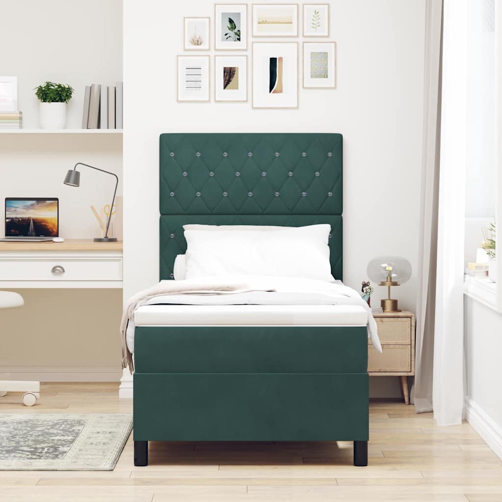 LED Box Spring Bed met matras Donkergroen 100 x 200 cm Fluweel is nu te koop bij PeponiXL, paradijselijk wonen!