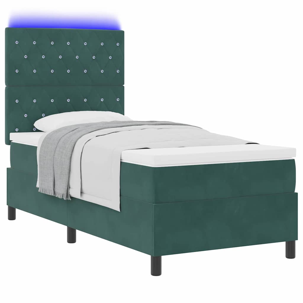 LED Box Spring Bed met matras Donkergroen 100 x 200 cm Fluweel is nu te koop bij PeponiXL, paradijselijk wonen!