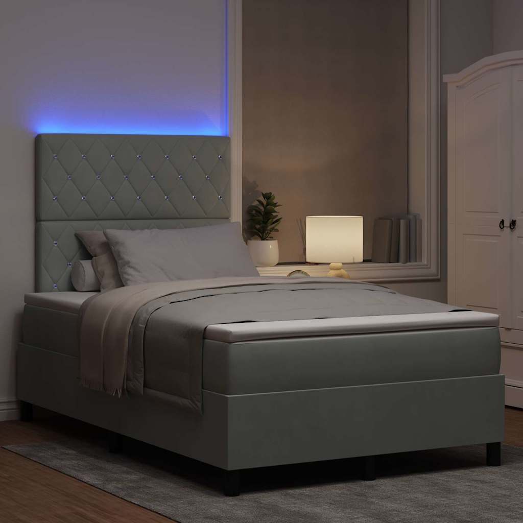 LED Box Spring Bed met matras Lichtgrijs 120 x 190 cm Fluweel