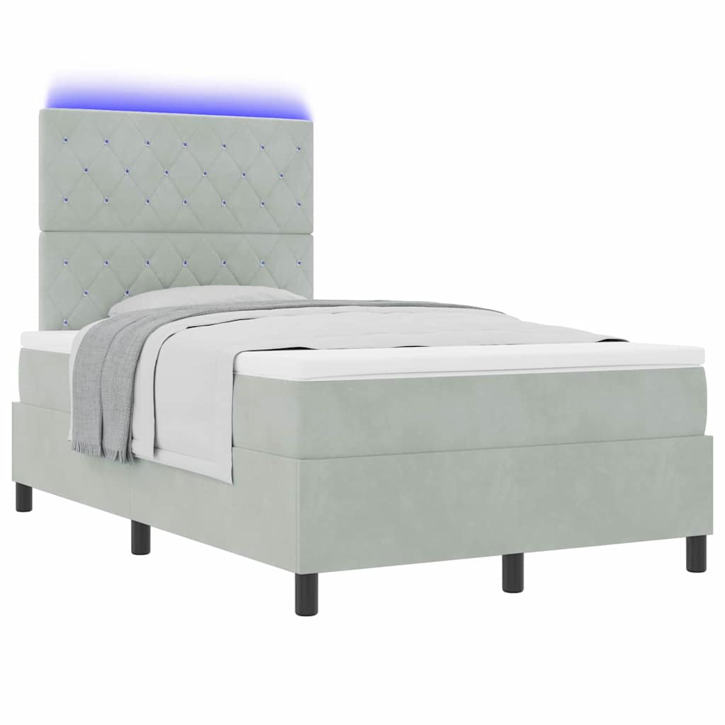 LED Box Spring Bed met matras Lichtgrijs 120 x 190 cm Fluweel
