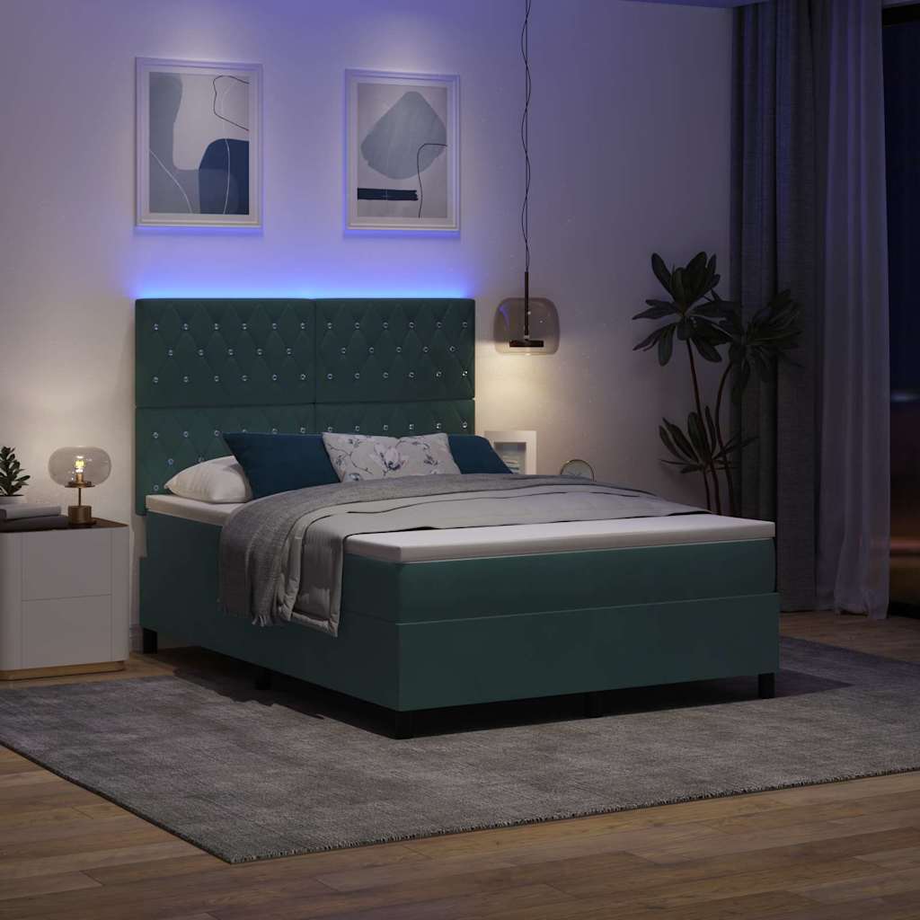 LED Box Spring Bed met matras Donkergroen 140 x 190 cm Fluweel is nu te koop bij PeponiXL, paradijselijk wonen!