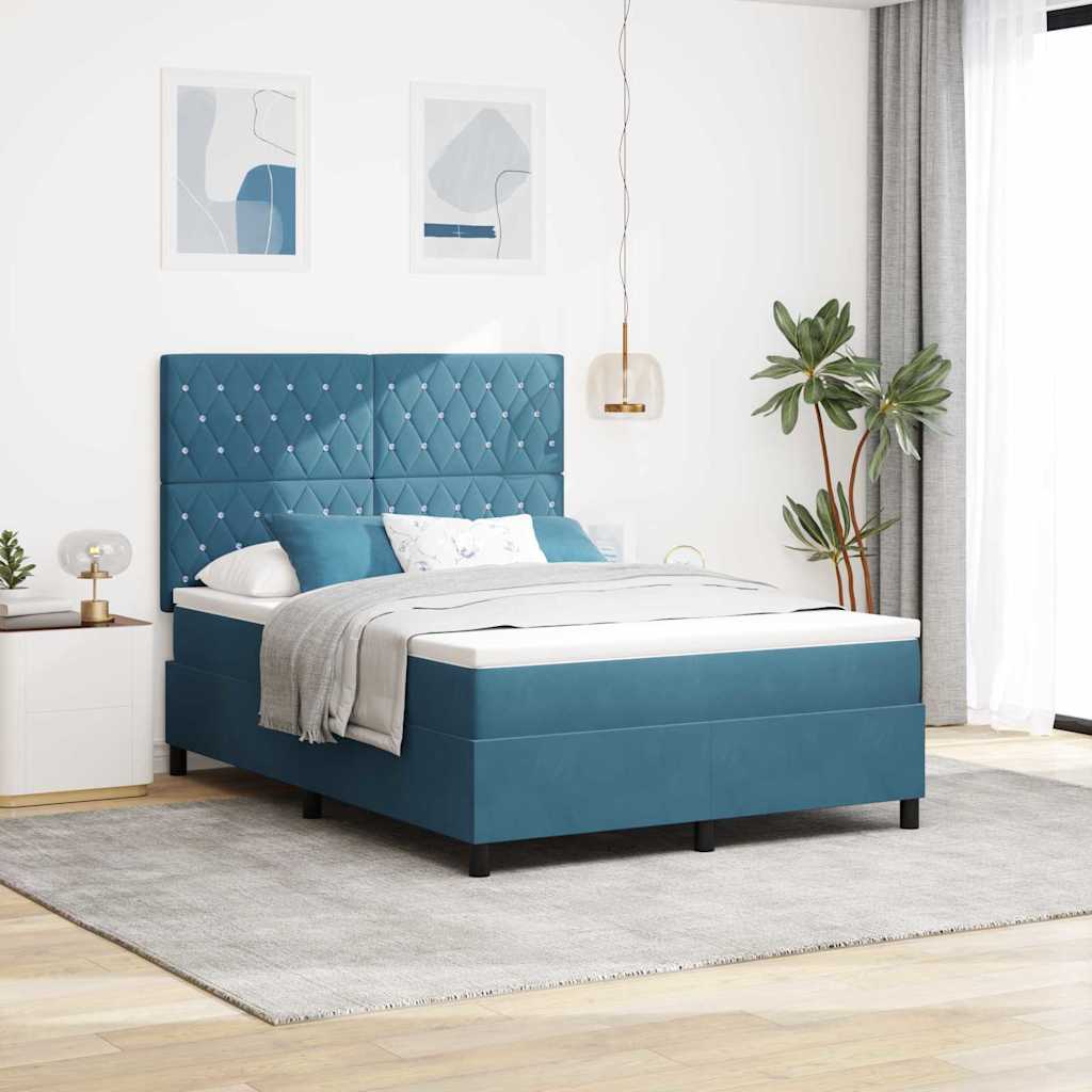 LED Box Spring Bed met matras Donkerblauw 140 x 190 cm Fluweel is nu te koop bij PeponiXL, paradijselijk wonen!