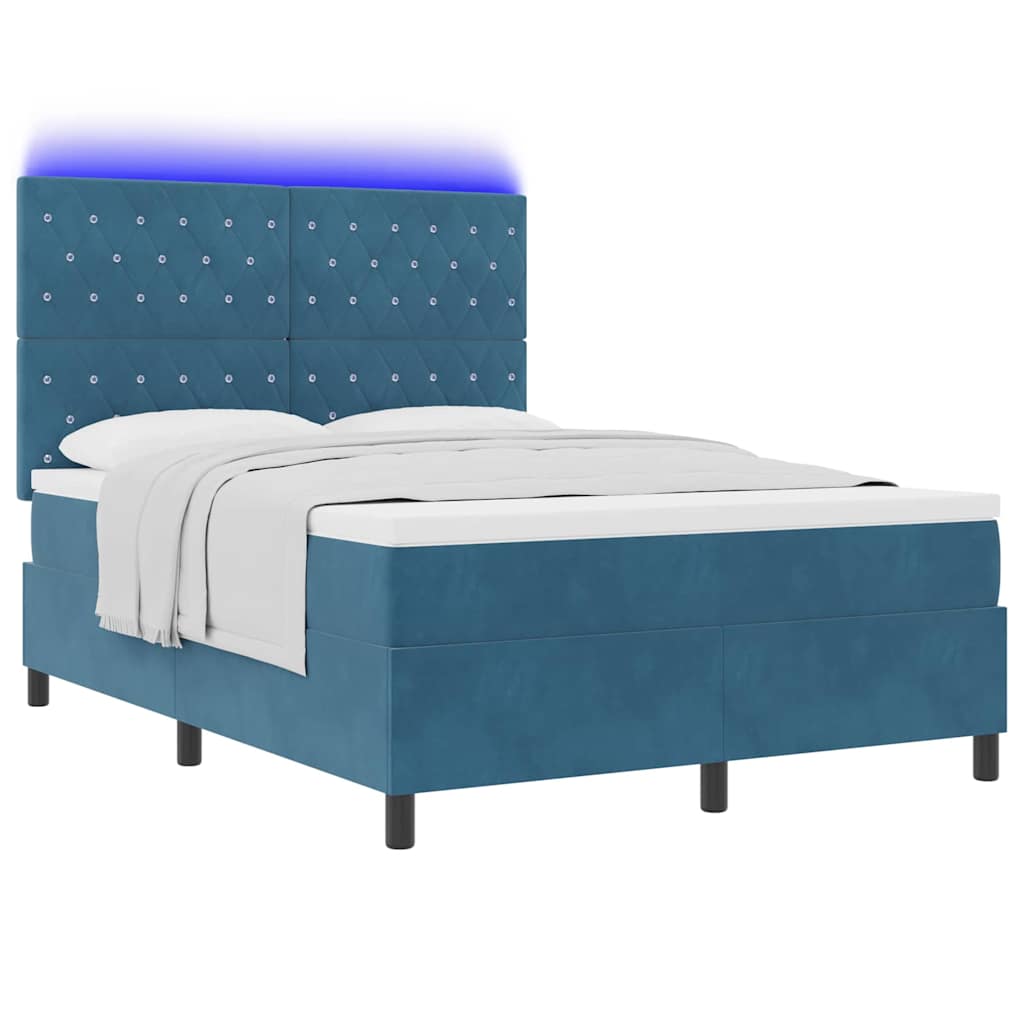 LED Box Spring Bed met matras Donkerblauw 140 x 190 cm Fluweel is nu te koop bij PeponiXL, paradijselijk wonen!