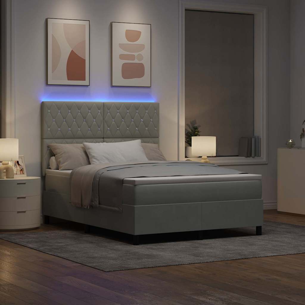 LED Box Spring Bed met matras Lichtgrijs 140 x 200 cm Fluweel is nu te koop bij PeponiXL, paradijselijk wonen!