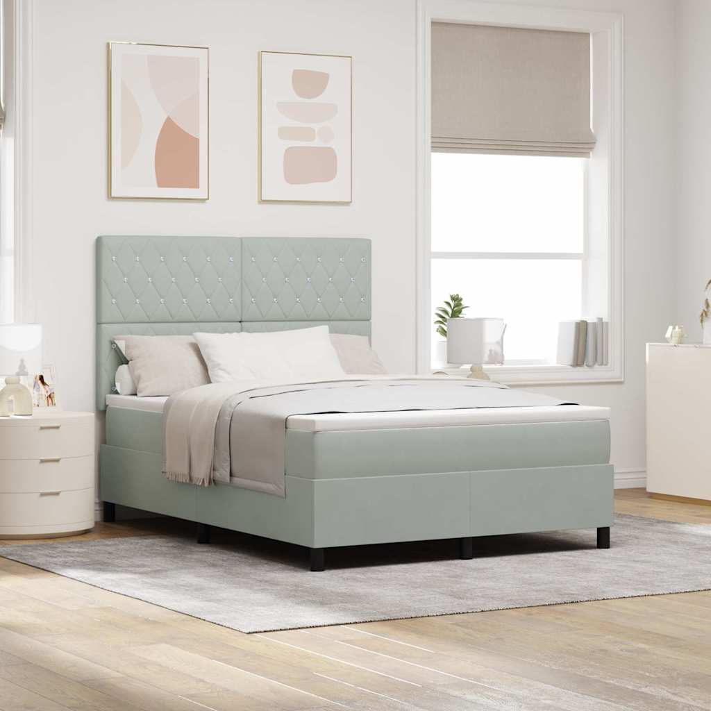 LED Box Spring Bed met matras Lichtgrijs 140 x 200 cm Fluweel is nu te koop bij PeponiXL, paradijselijk wonen!