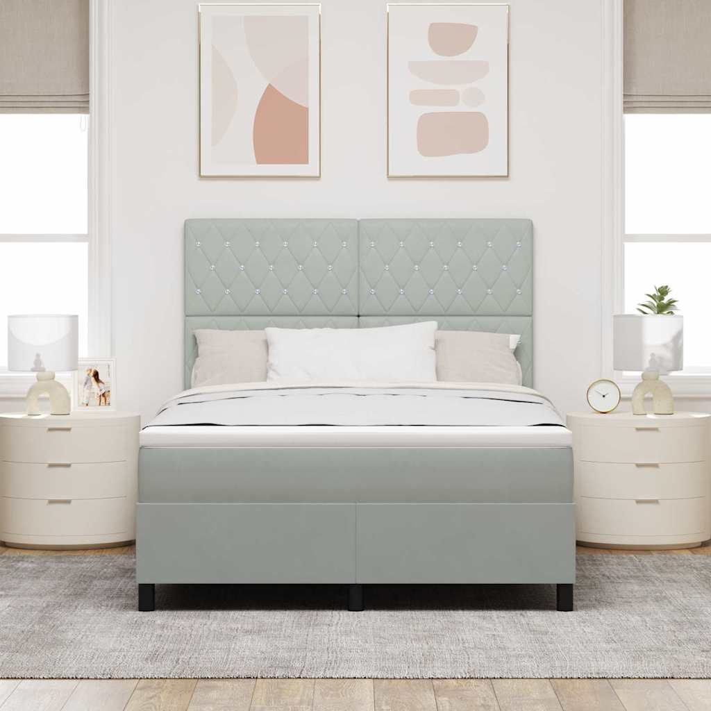 LED Box Spring Bed met matras Lichtgrijs 140 x 200 cm Fluweel is nu te koop bij PeponiXL, paradijselijk wonen!