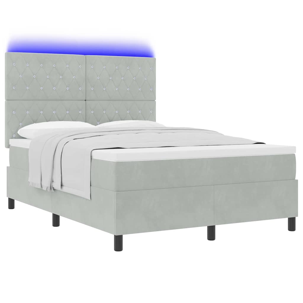 LED Box Spring Bed met matras Lichtgrijs 140 x 200 cm Fluweel is nu te koop bij PeponiXL, paradijselijk wonen!