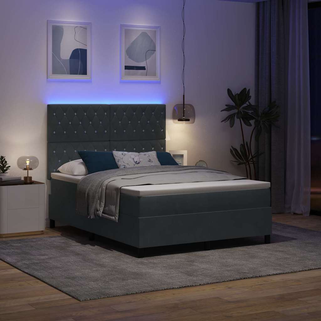 LED Box Spring Bed met matras Donkergrijs 140 x 200 cm Fluweel
