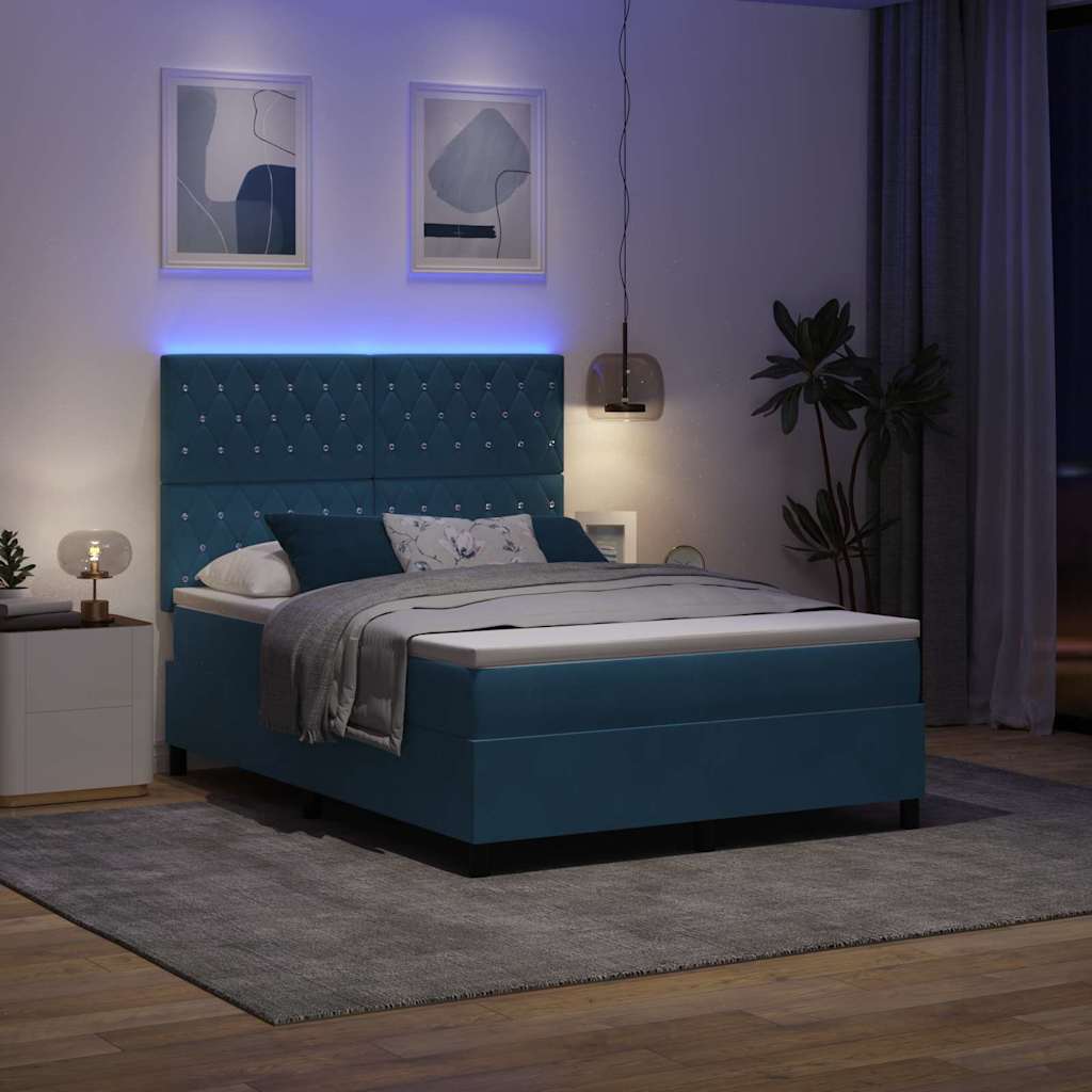 LED Box Spring Bed met matras Donkerblauw 140 x 200 cm Fluweel is nu te koop bij PeponiXL, paradijselijk wonen!