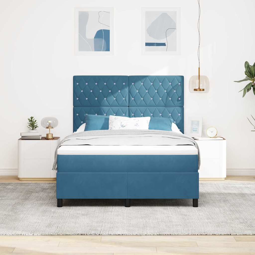LED Box Spring Bed met matras Donkerblauw 140 x 200 cm Fluweel is nu te koop bij PeponiXL, paradijselijk wonen!