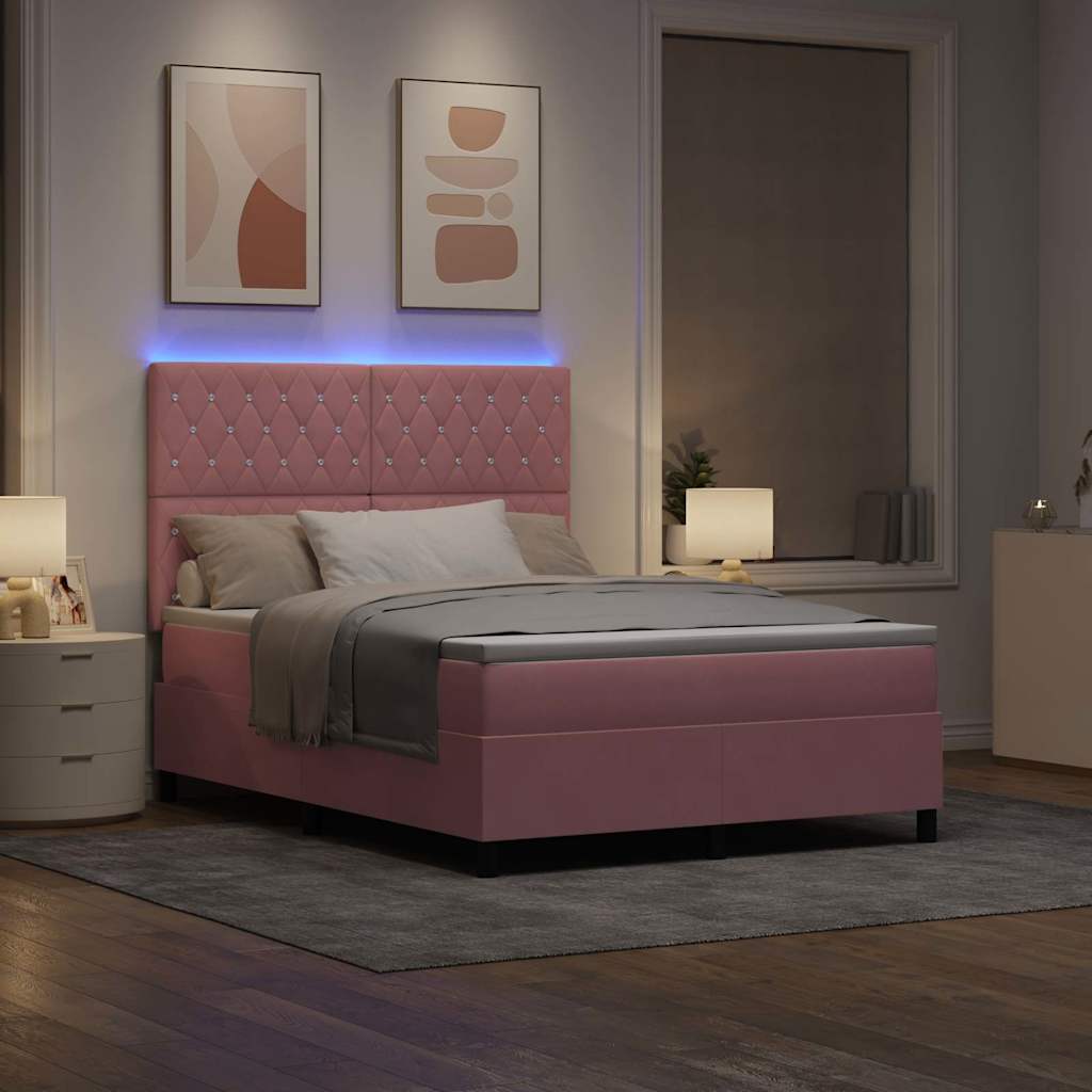 LED Box Spring Bed met matras Roze 140 x 200 cm Stof is nu te koop bij PeponiXL, paradijselijk wonen!