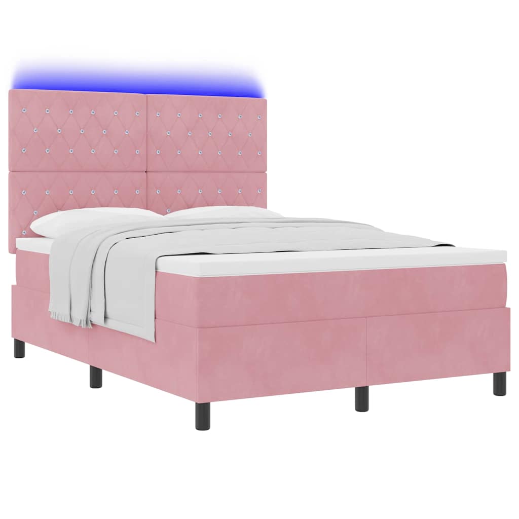 LED Box Spring Bed met matras Roze 140 x 200 cm Stof is nu te koop bij PeponiXL, paradijselijk wonen!