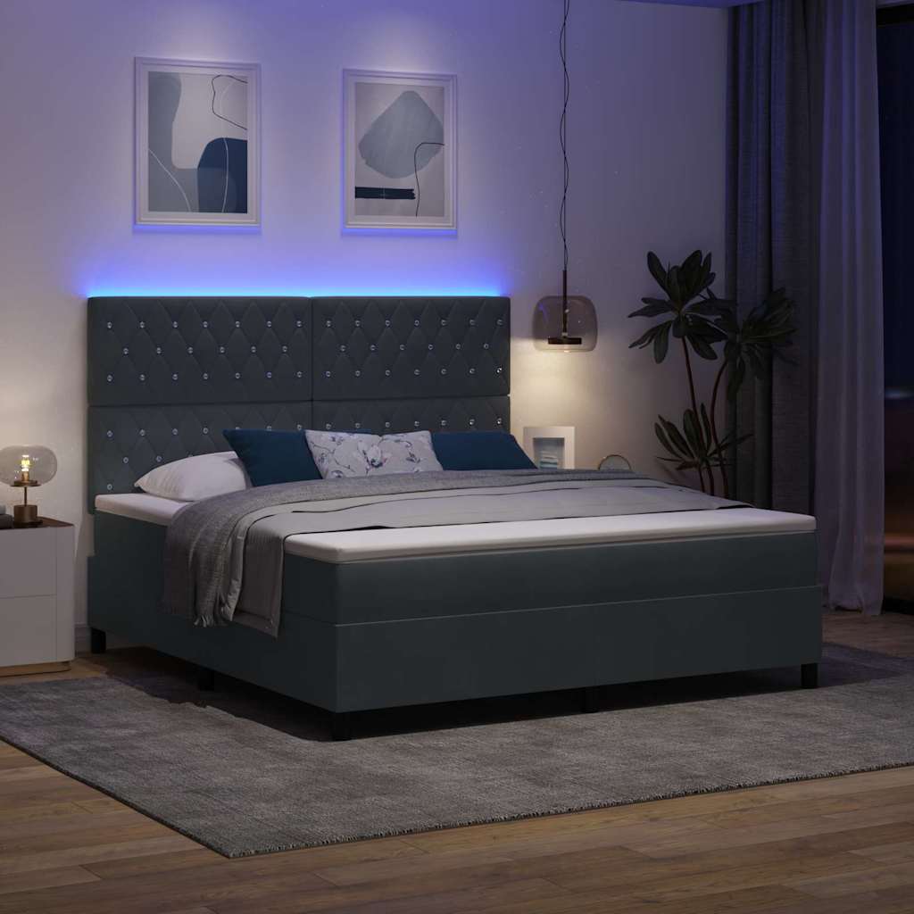 LED Box Spring Bed met matras Donkergrijs 180 x 200 cm Fluweel