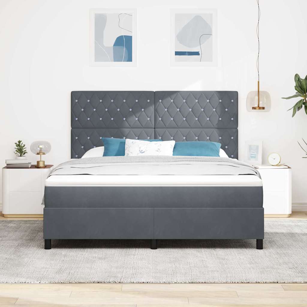 LED Box Spring Bed met matras Donkergrijs 180 x 200 cm Fluweel