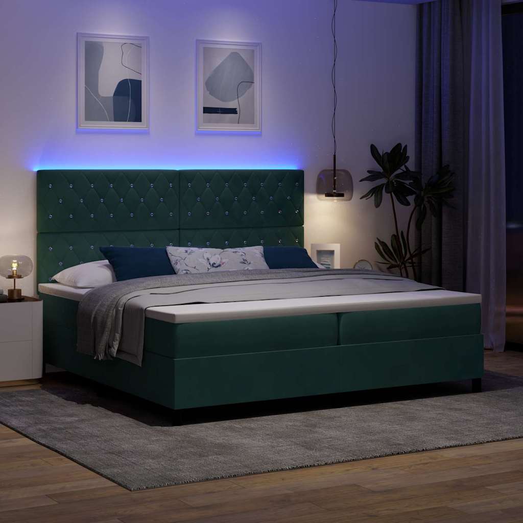 LED Box Spring Bed met matras Donkergroen 200 x 200 cm Stof is nu te koop bij PeponiXL, paradijselijk wonen!