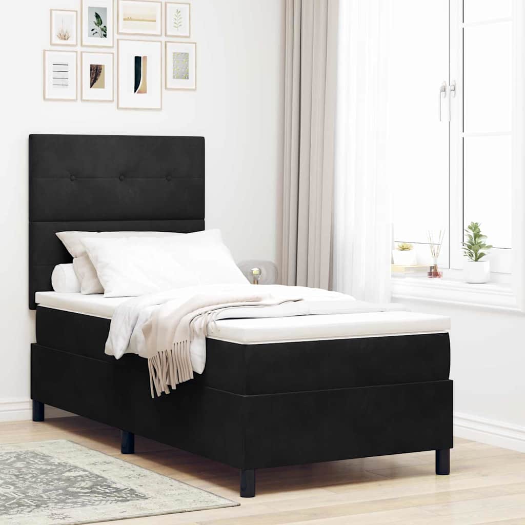 LED Box Spring Bed met matras Zwart 80 x 200 cm Fluweel is nu te koop bij PeponiXL, paradijselijk wonen!