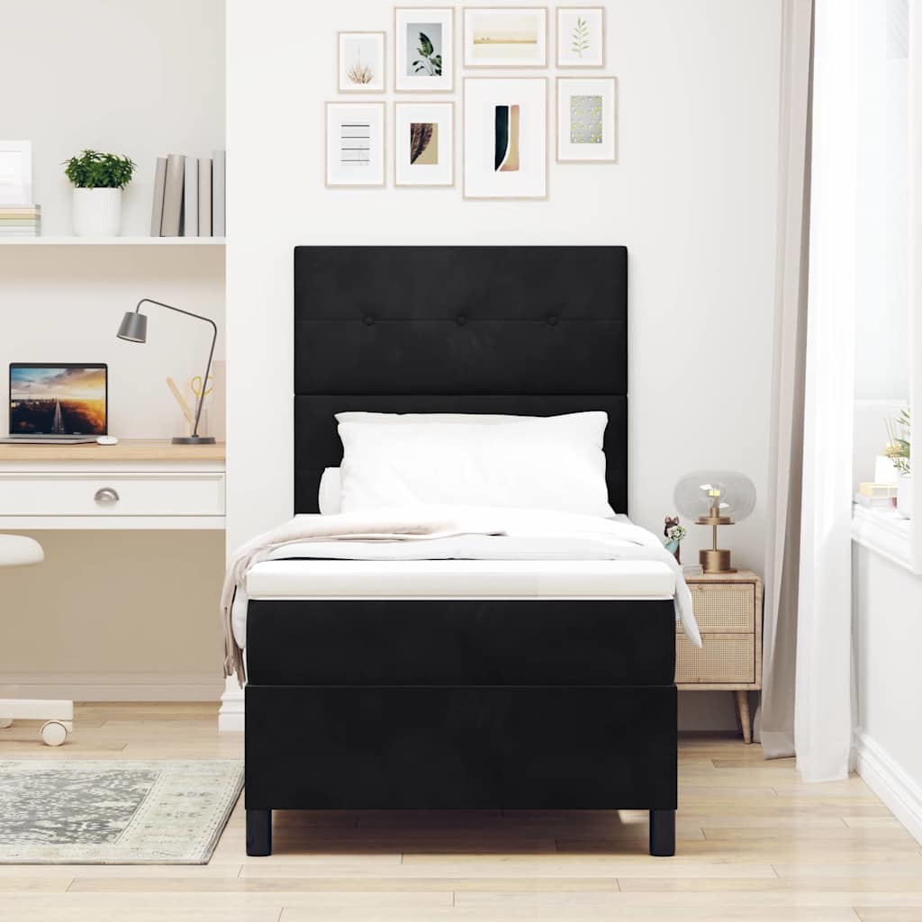 LED Box Spring Bed met matras Zwart 80 x 200 cm Fluweel is nu te koop bij PeponiXL, paradijselijk wonen!