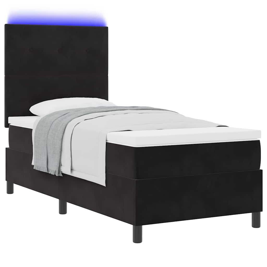 LED Box Spring Bed met matras Zwart 80 x 200 cm Fluweel is nu te koop bij PeponiXL, paradijselijk wonen!