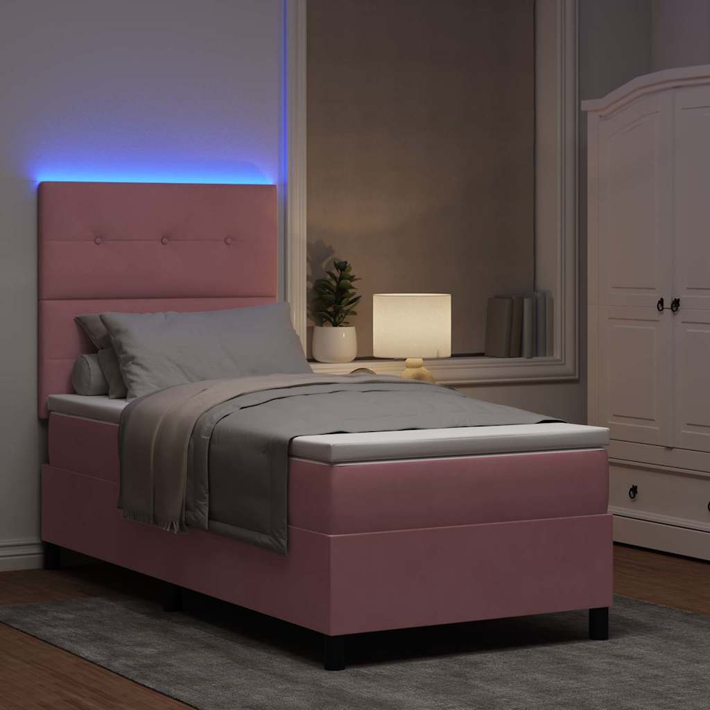 LED Box Spring Bed met matras Roze 80 x 200 cm Fluweel is nu te koop bij PeponiXL, paradijselijk wonen!