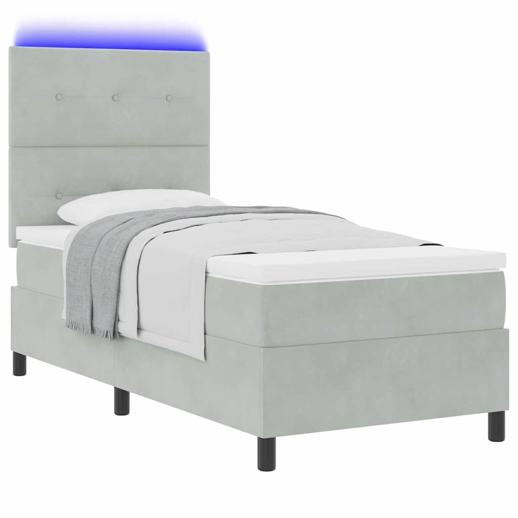 LED Box Spring Bed met matras Lichtgrijs 90 x 190 cm Fluweel is nu te koop bij PeponiXL, paradijselijk wonen!
