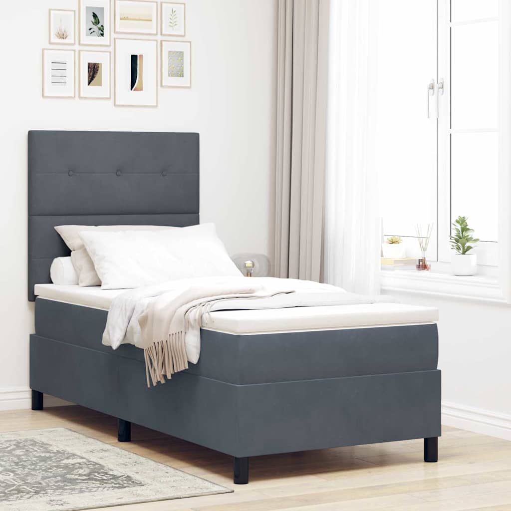 LED Box Spring Bed met matras Donkergrijs 90 x 190 cm Fluweel is nu te koop bij PeponiXL, paradijselijk wonen!