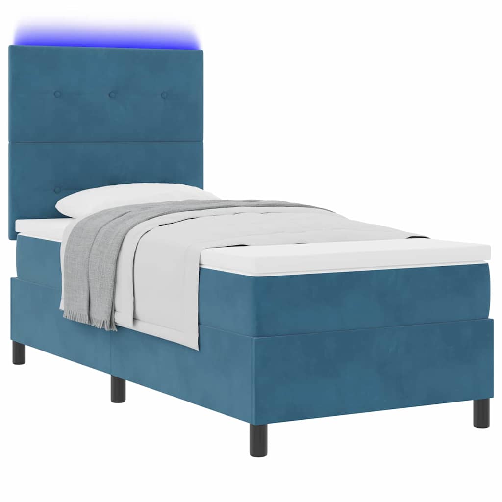 LED Box Spring Bed met matras Donkerblauw 90 x 190 cm Fluweel is nu te koop bij PeponiXL, paradijselijk wonen!
