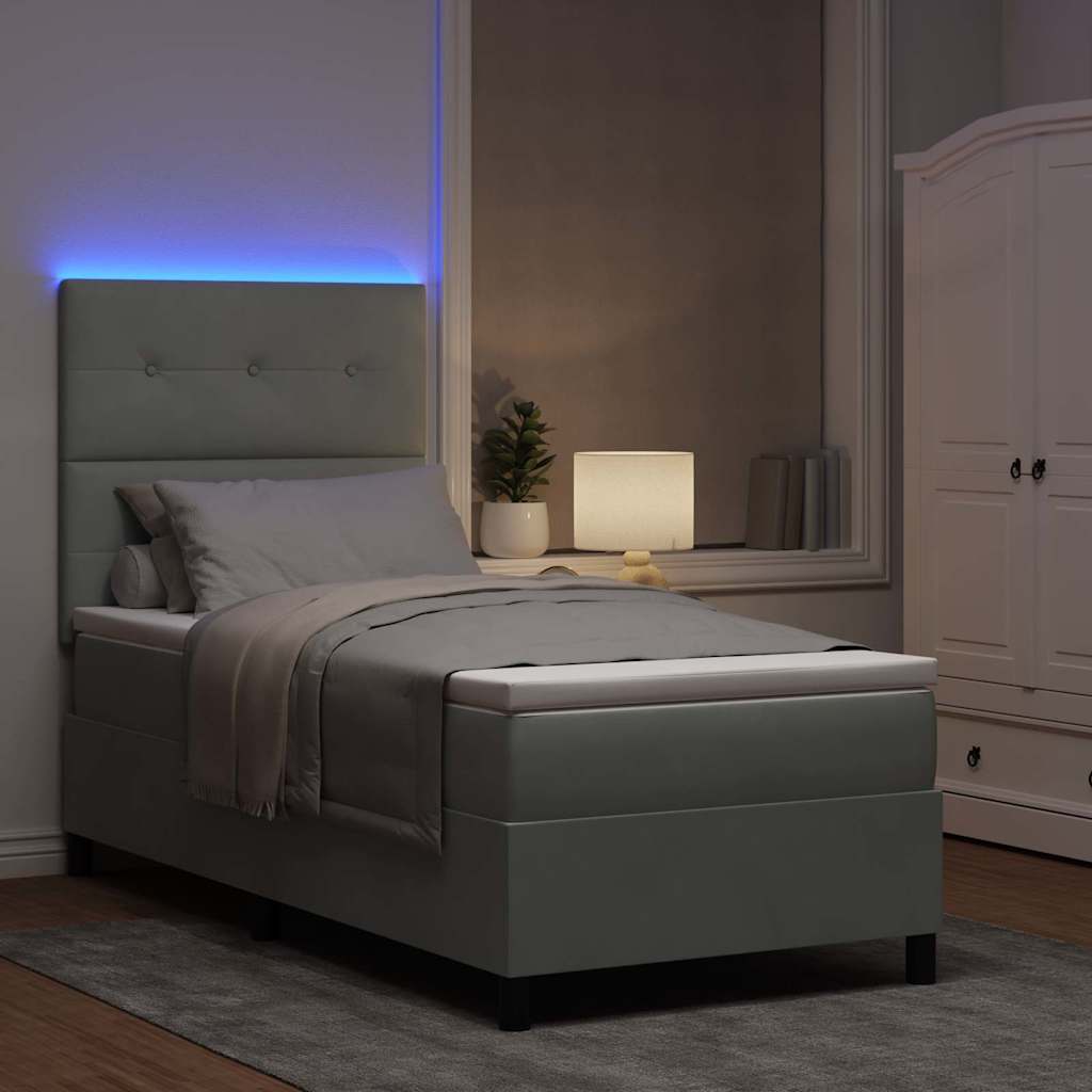 LED Box Spring Bed met matras Lichtgrijs 90 x 200 cm Fluweel is nu te koop bij PeponiXL, paradijselijk wonen!