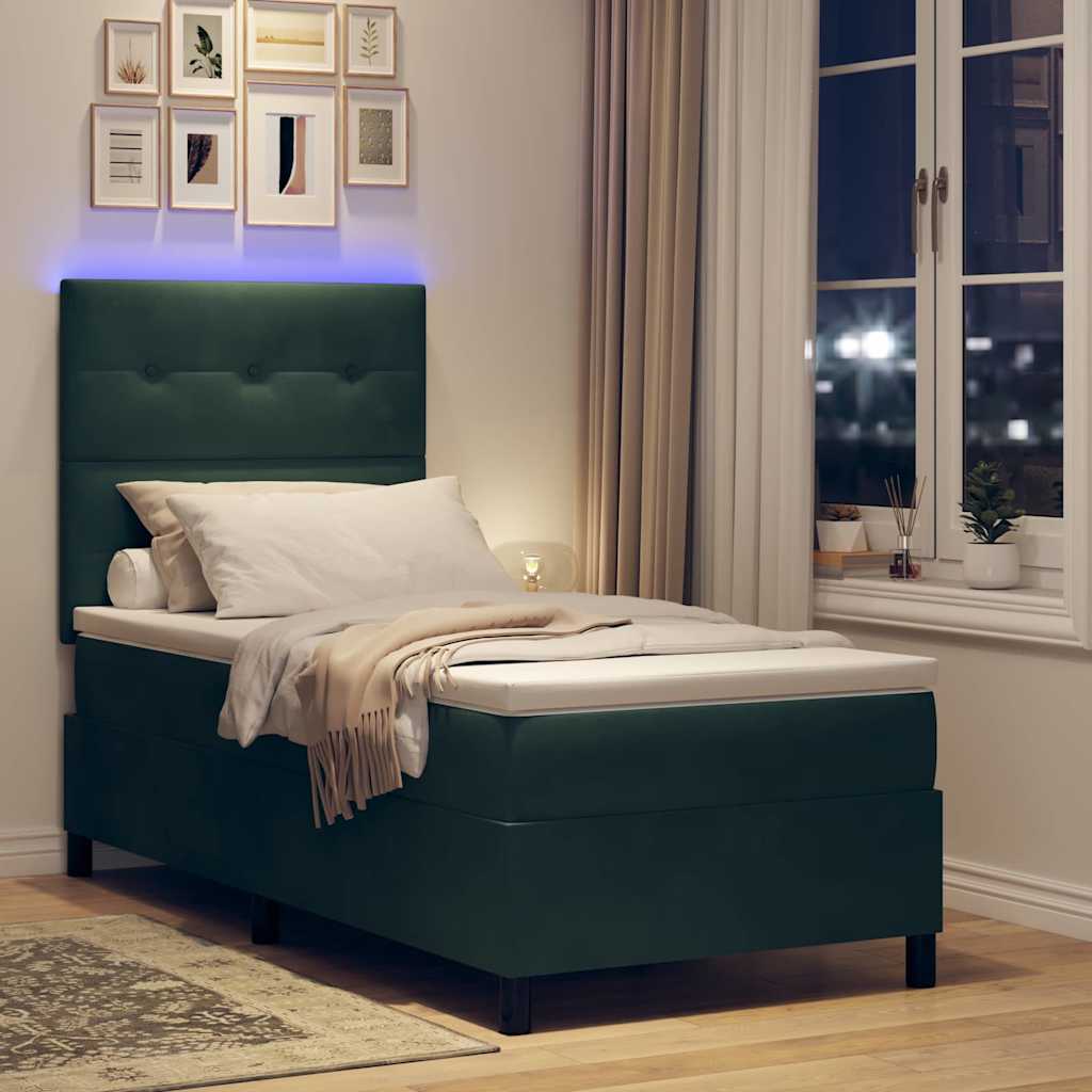 LED Box Spring Bed met matras Donkergroen 90 x 200 cm Fluweel is nu te koop bij PeponiXL, paradijselijk wonen!