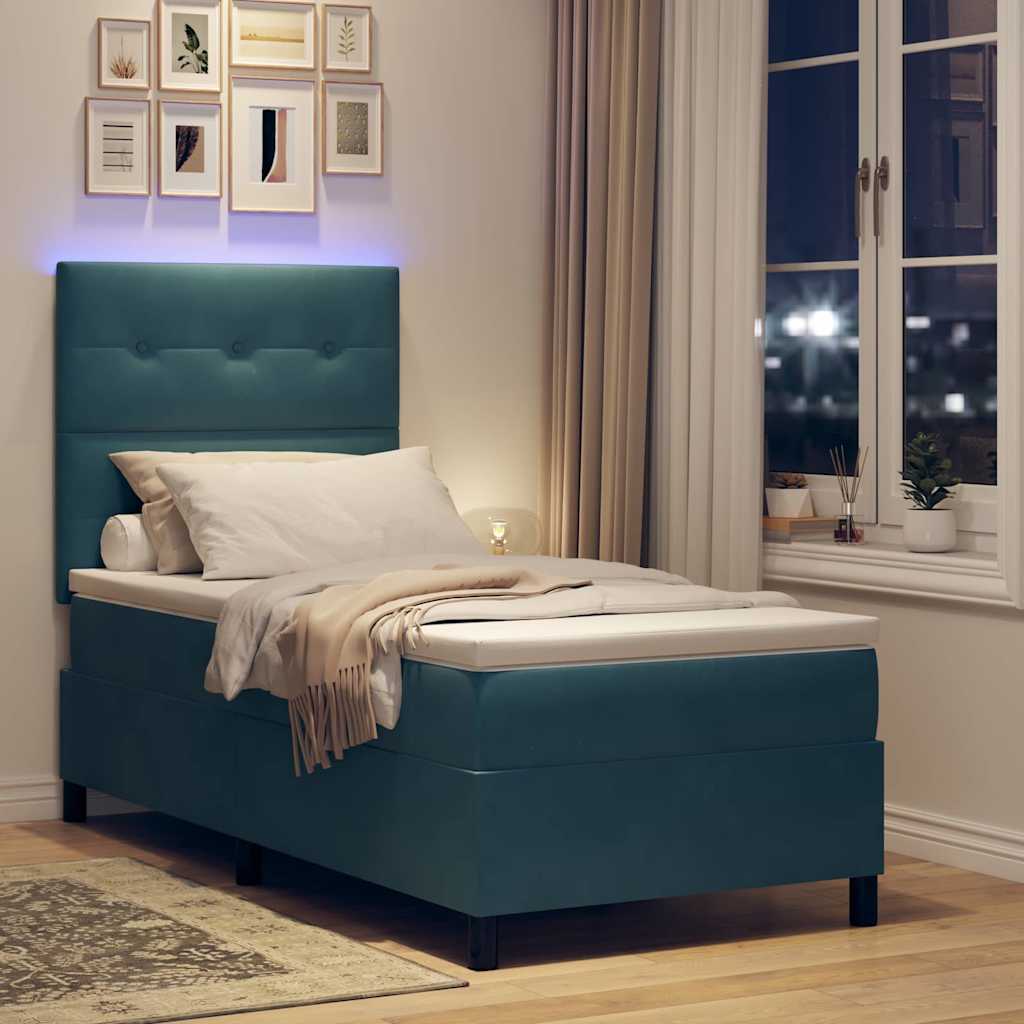 LED Box Spring Bed met matras Donkerblauw 90 x 200 cm Fluweel is nu te koop bij PeponiXL, paradijselijk wonen!