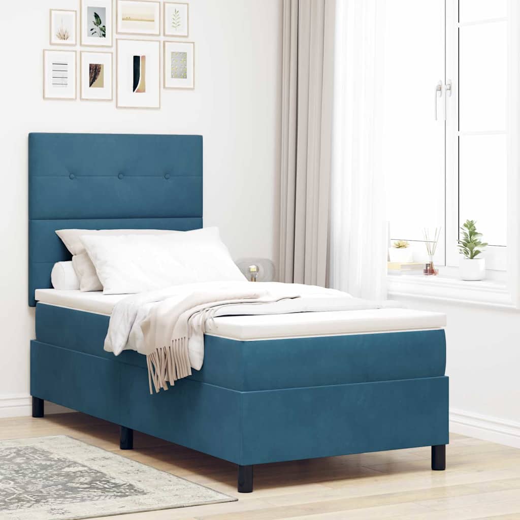 LED Box Spring Bed met matras Donkerblauw 90 x 200 cm Fluweel is nu te koop bij PeponiXL, paradijselijk wonen!