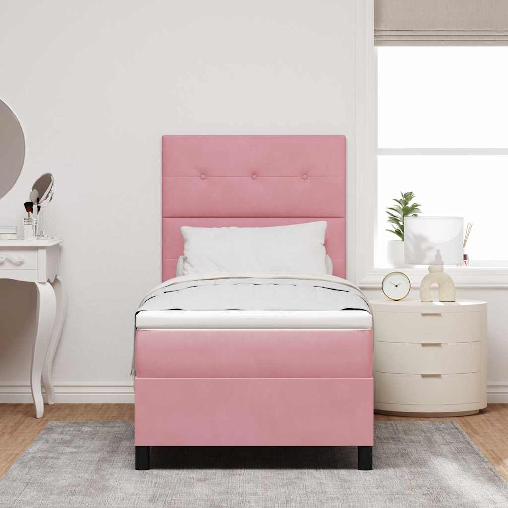 LED Box Spring Bed met matras Roze 90 x 200 cm Fluweel is nu te koop bij PeponiXL, paradijselijk wonen!