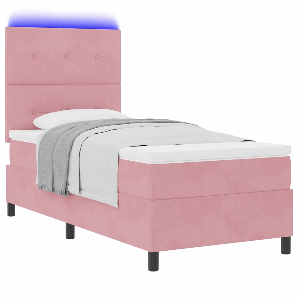 LED Box Spring Bed met matras Roze 90 x 200 cm Fluweel is nu te koop bij PeponiXL, paradijselijk wonen!