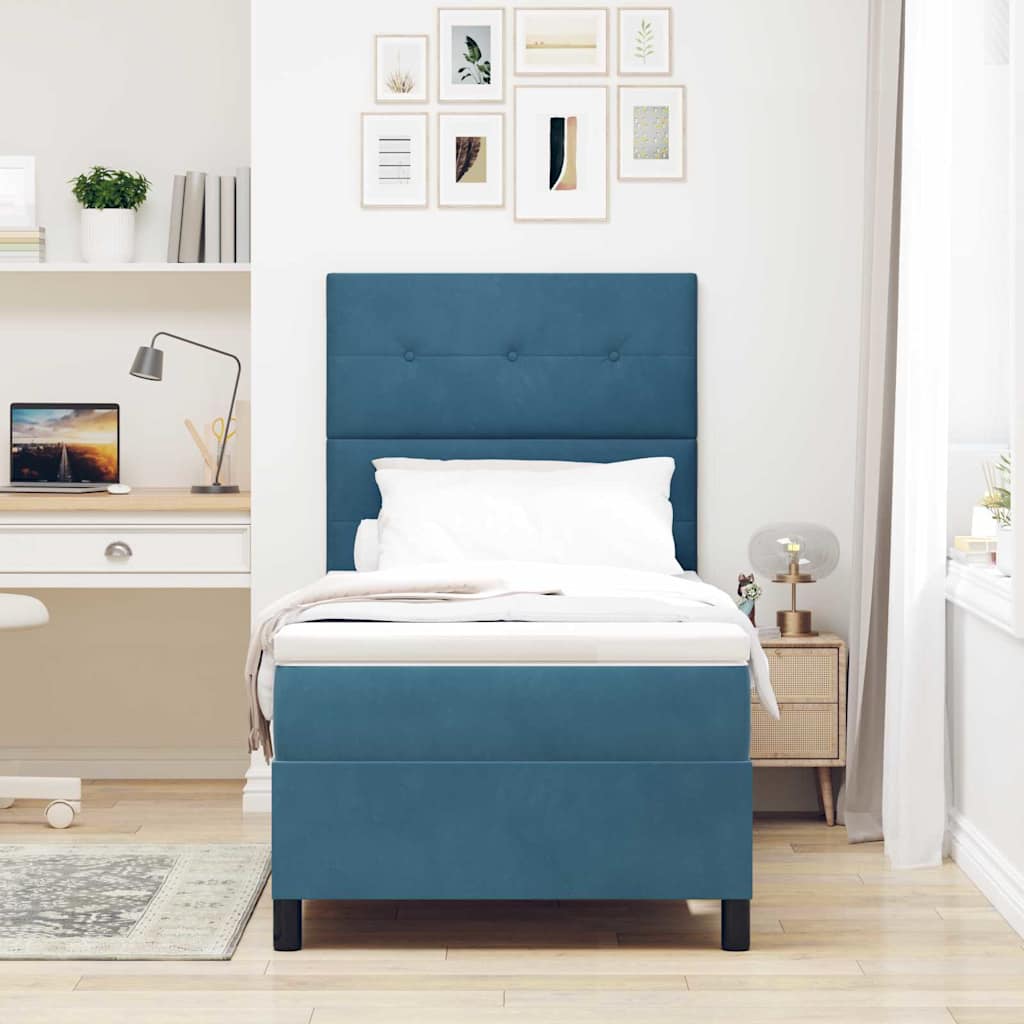 LED Box Spring Bed met matras Donkerblauw 100 x 200 cm Fluweel is nu te koop bij PeponiXL, paradijselijk wonen!