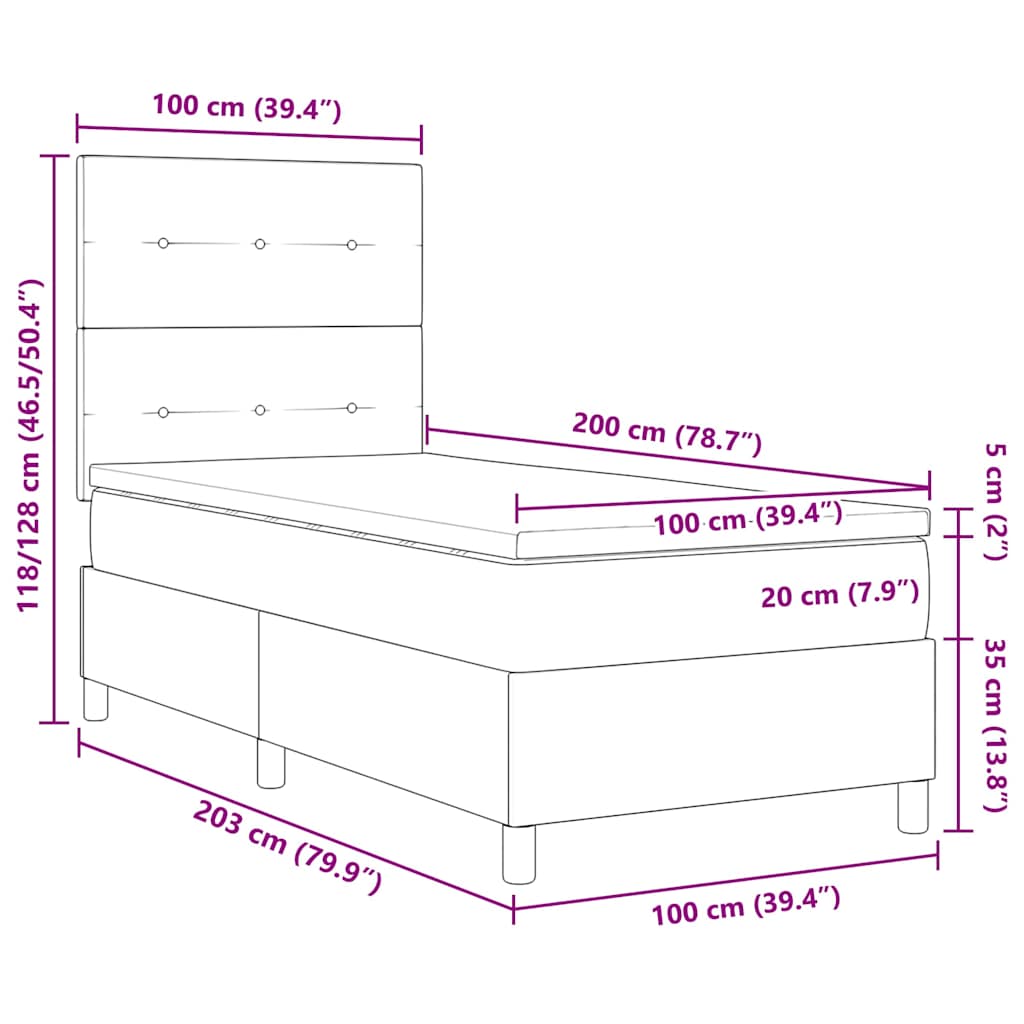 LED Box Spring Bed met matras Donkerblauw 100 x 200 cm Fluweel is nu te koop bij PeponiXL, paradijselijk wonen!