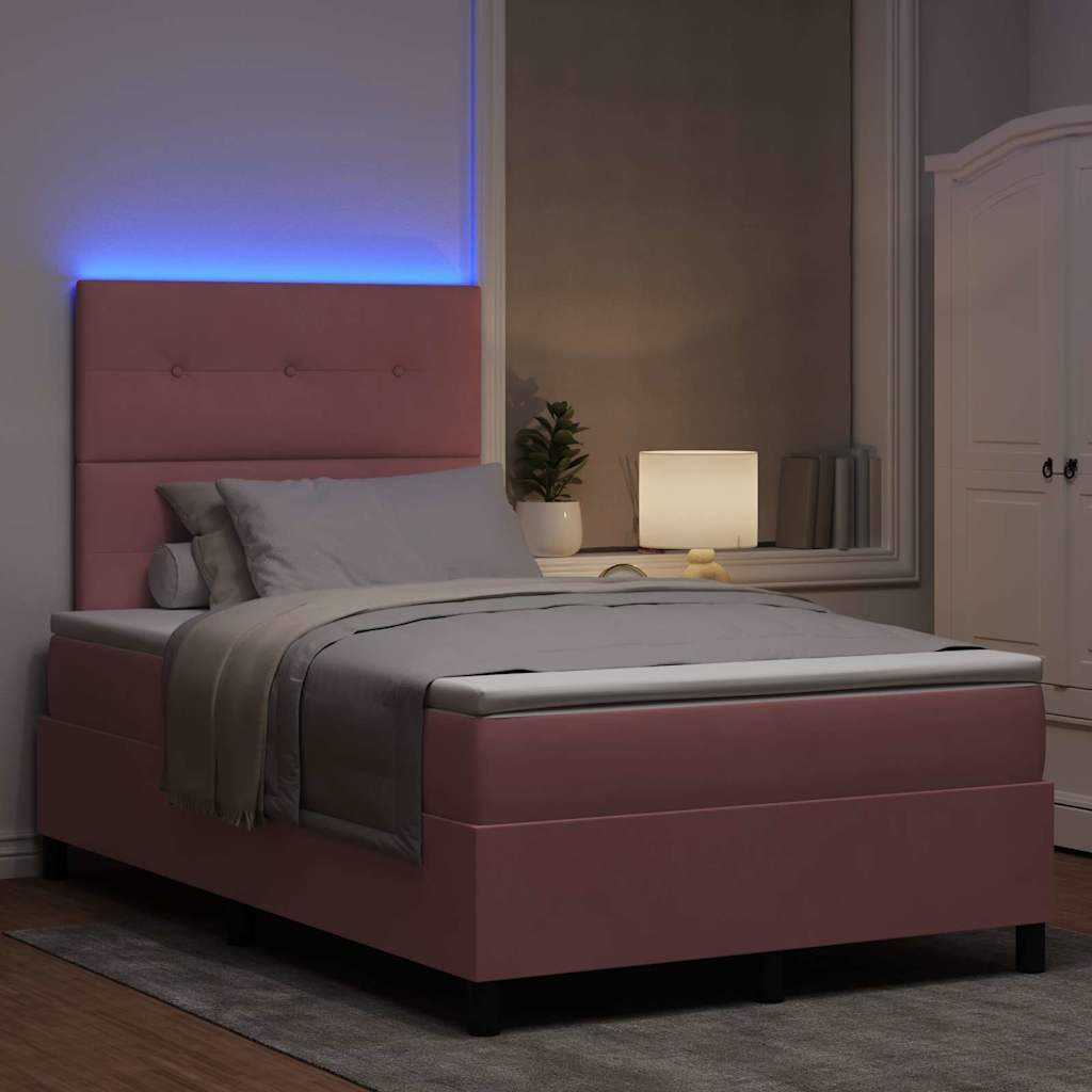 LED Box Spring Bed met matras Roze 120 x 190 cm Fluweel is nu te koop bij PeponiXL, paradijselijk wonen!