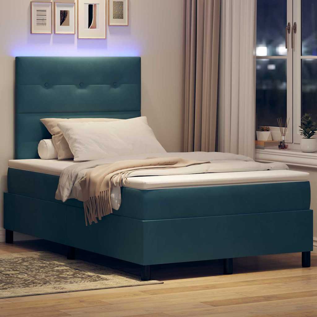 LED Box Spring Bed met matras Donkerblauw 120 x 200 cm Fluweel is nu te koop bij PeponiXL, paradijselijk wonen!