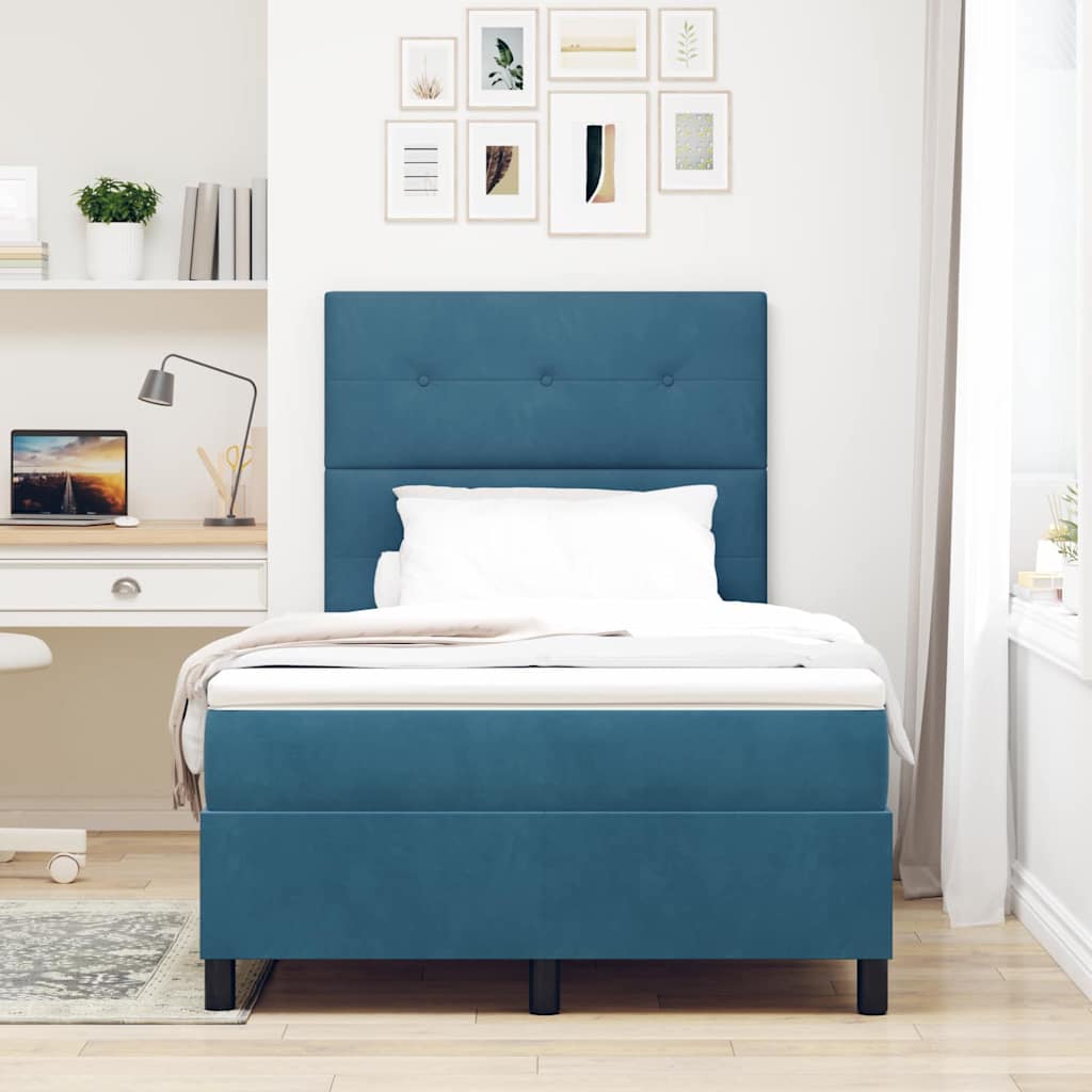 LED Box Spring Bed met matras Donkerblauw 120 x 200 cm Fluweel is nu te koop bij PeponiXL, paradijselijk wonen!
