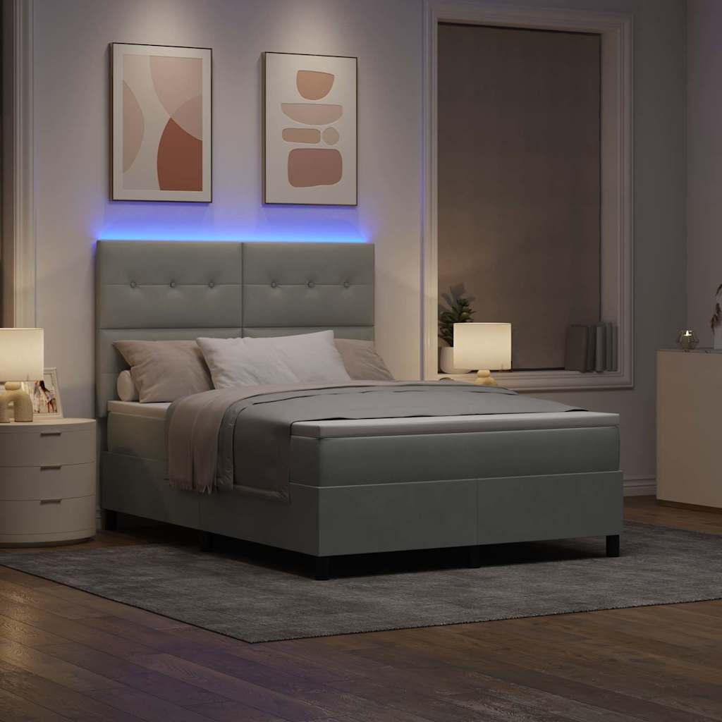 LED Box Spring Bed met matras Lichtgrijs 140 x 190 cm Fluweel is nu te koop bij PeponiXL, paradijselijk wonen!