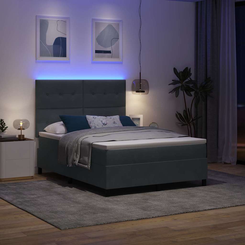 LED Box Spring Bed met matras Donkergrijs 140 x 190 cm Fluweel is nu te koop bij PeponiXL, paradijselijk wonen!