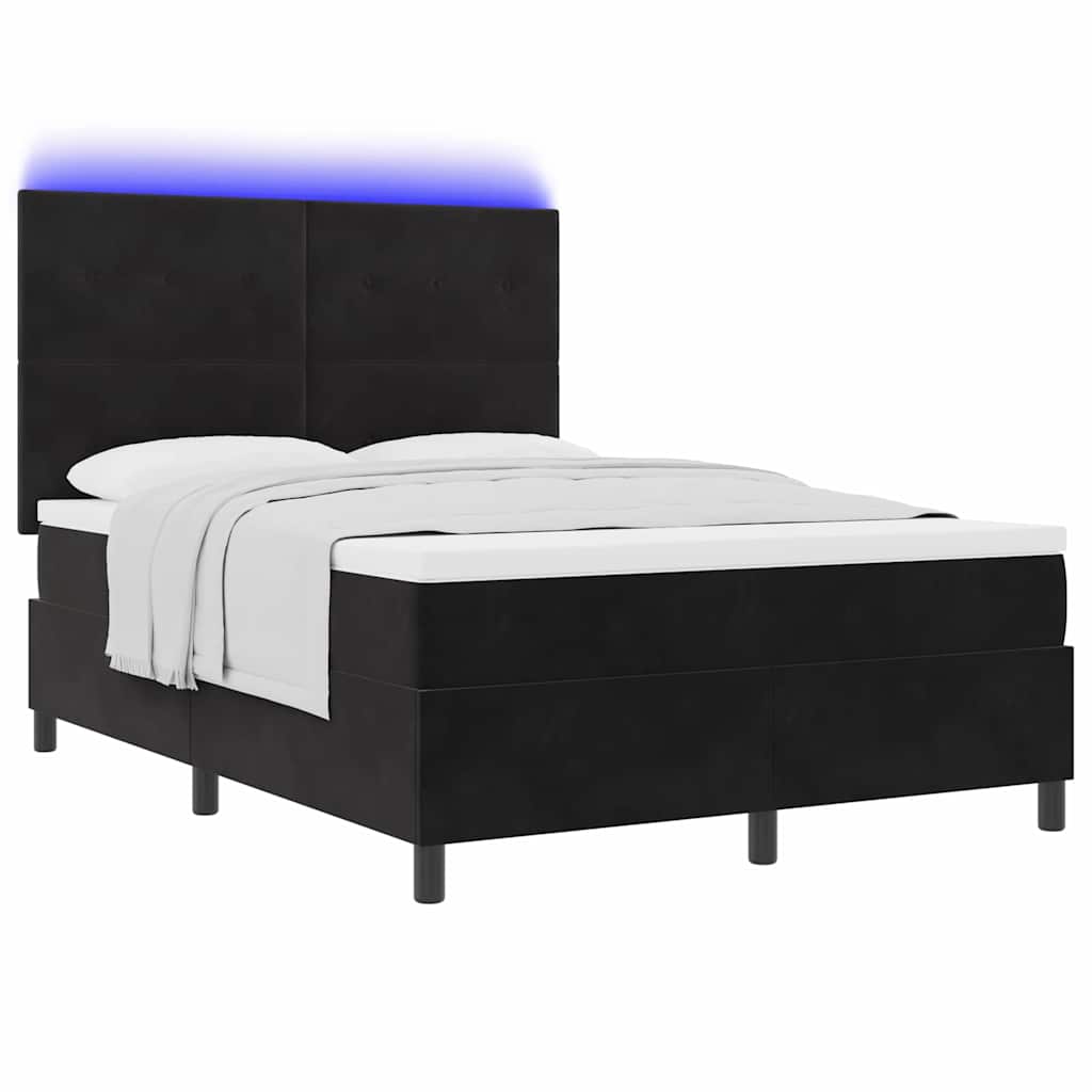 LED Box Spring Bed met matras Zwart 140 x 190 cm Fluweel is nu te koop bij PeponiXL, paradijselijk wonen!