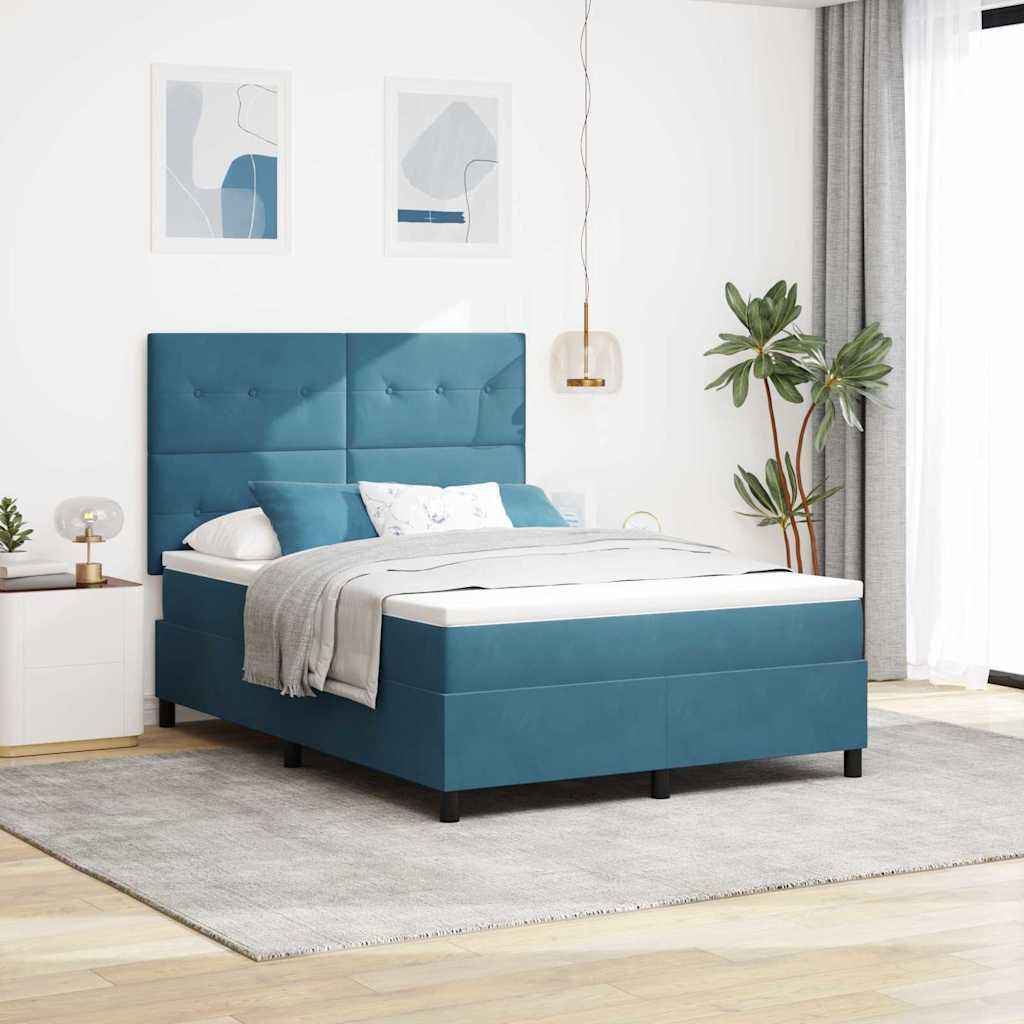 LED Box Spring Bed met matras Donkerblauw 140 x 190 cm Fluweel is nu te koop bij PeponiXL, paradijselijk wonen!