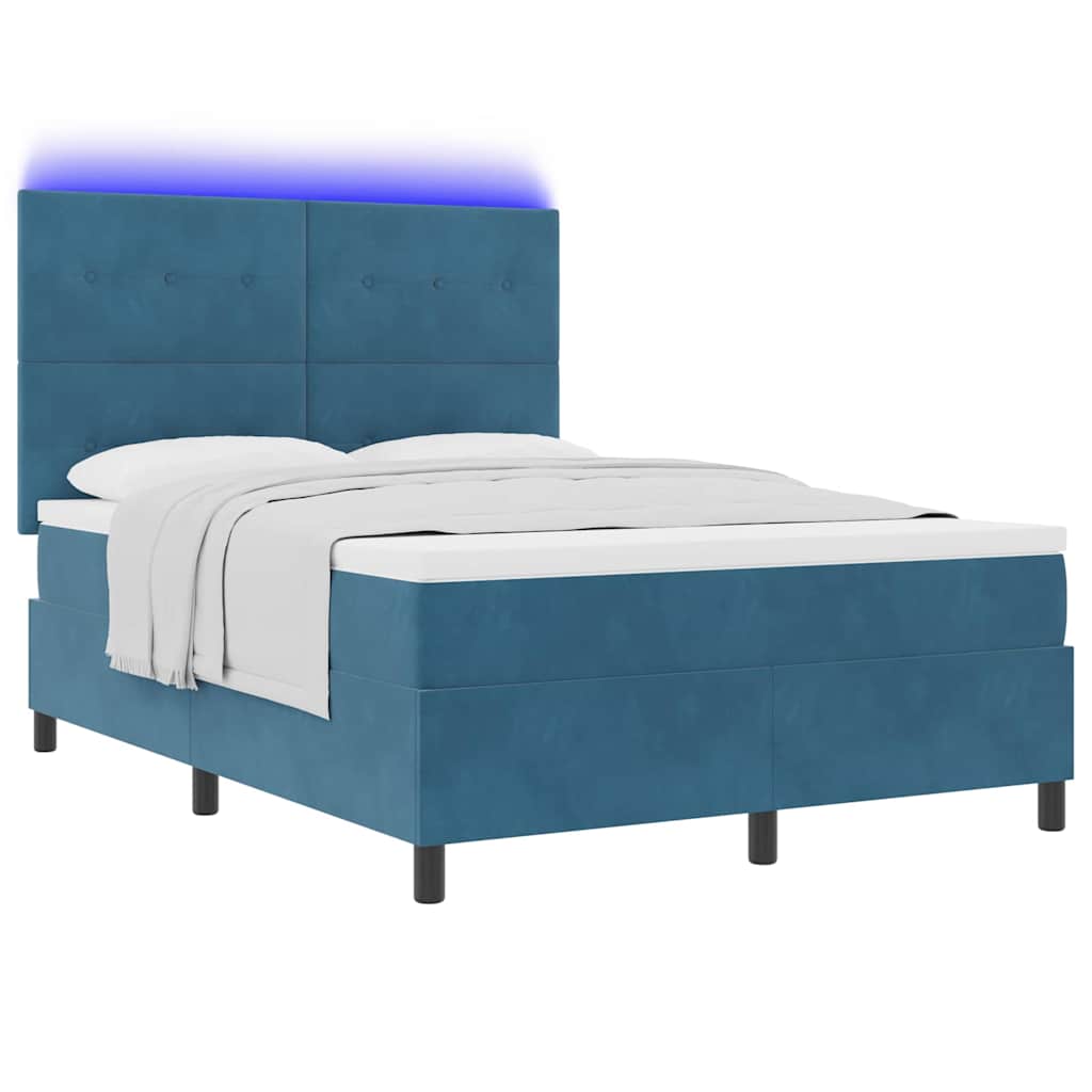 LED Box Spring Bed met matras Donkerblauw 140 x 190 cm Fluweel is nu te koop bij PeponiXL, paradijselijk wonen!