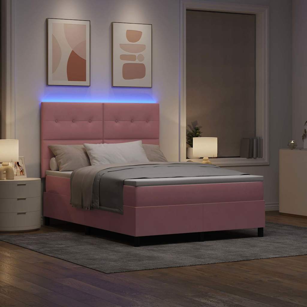 LED Box Spring Bed met matras Roze 140 x 190 cm Fluweel is nu te koop bij PeponiXL, paradijselijk wonen!