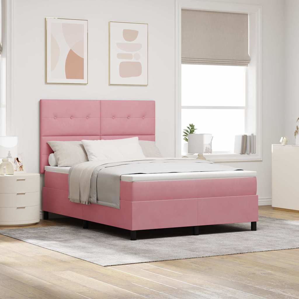 LED Box Spring Bed met matras Roze 140 x 190 cm Fluweel is nu te koop bij PeponiXL, paradijselijk wonen!