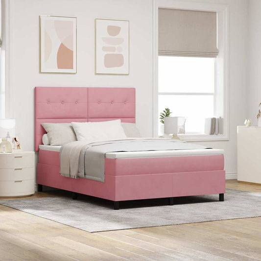 LED Box Spring Bed met matras Roze 140 x 190 cm Fluweel is nu te koop bij PeponiXL, paradijselijk wonen!