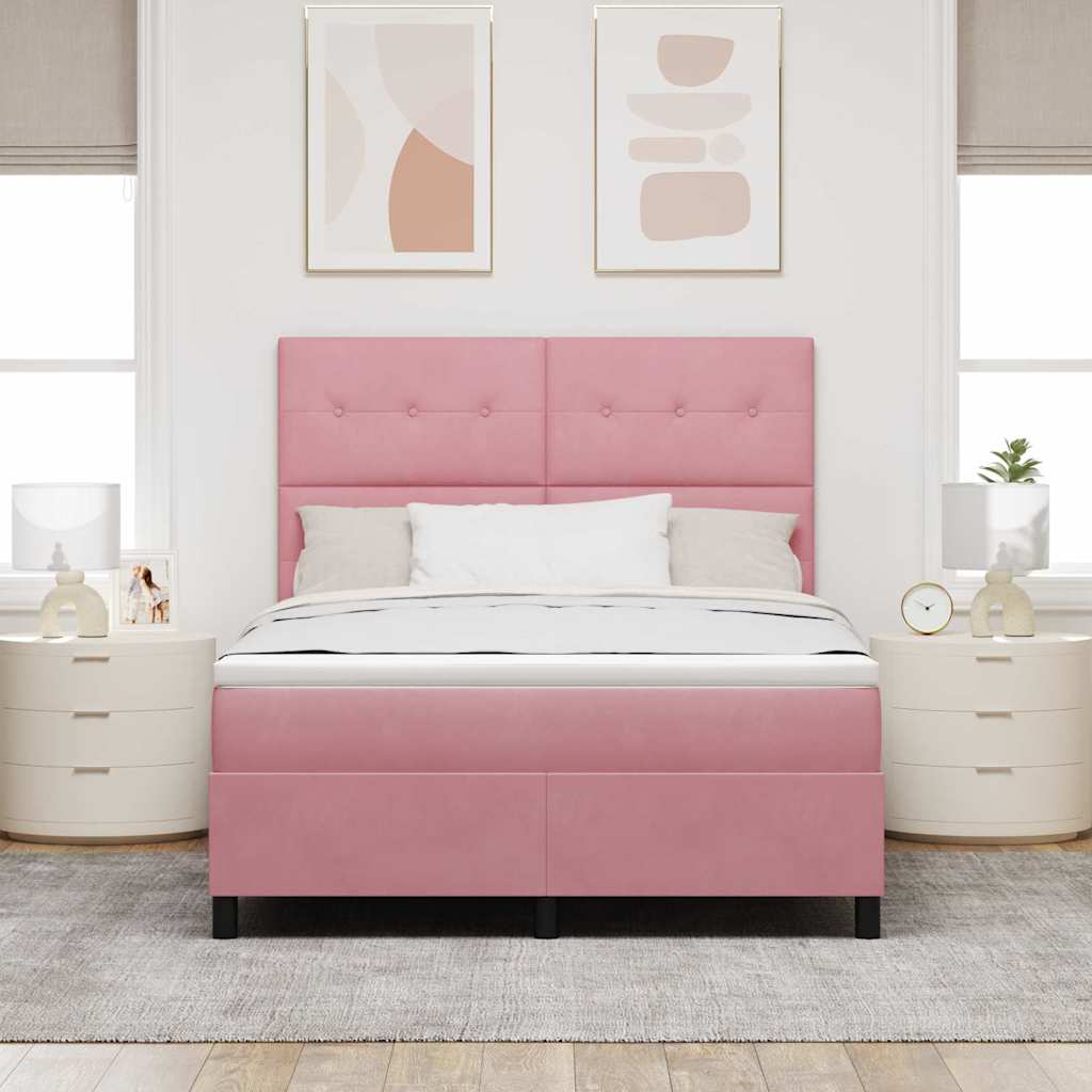 LED Box Spring Bed met matras Roze 140 x 190 cm Fluweel is nu te koop bij PeponiXL, paradijselijk wonen!