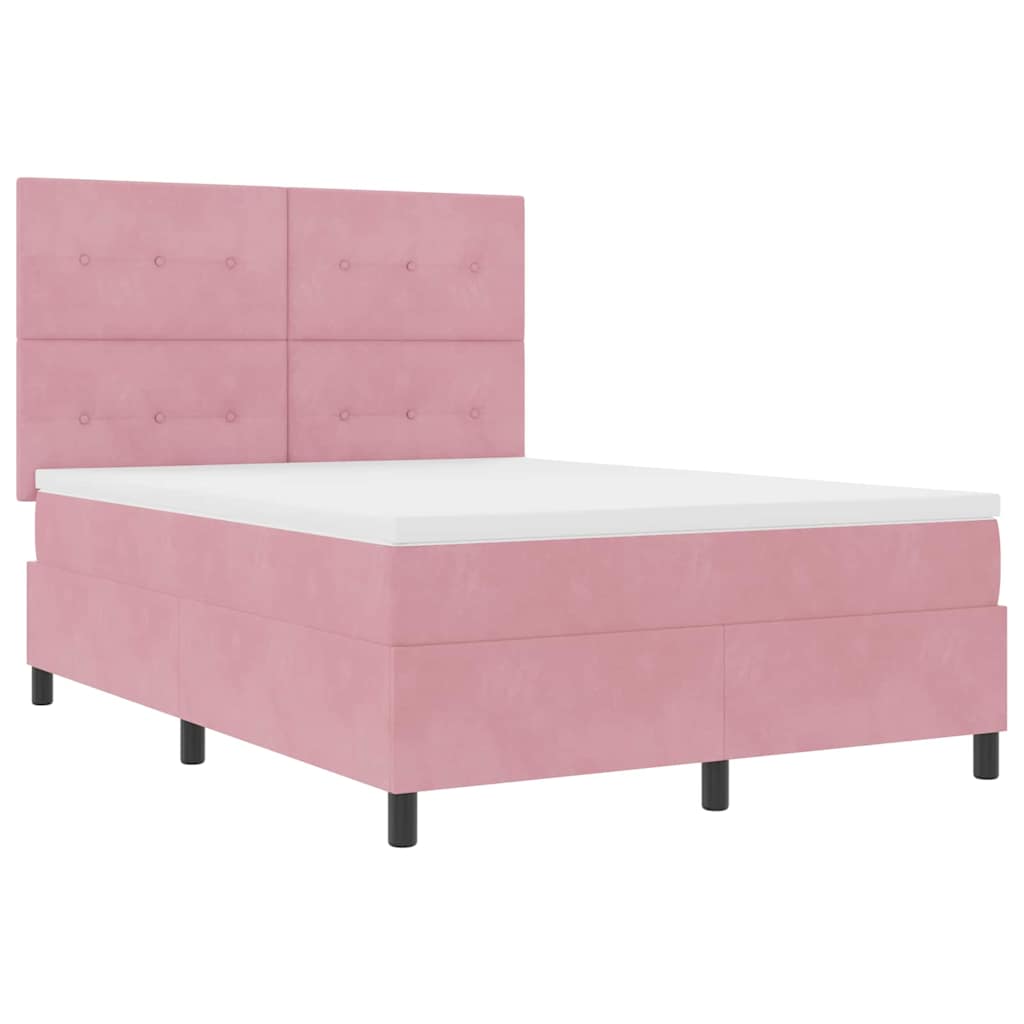LED Box Spring Bed met matras Roze 140 x 190 cm Fluweel is nu te koop bij PeponiXL, paradijselijk wonen!
