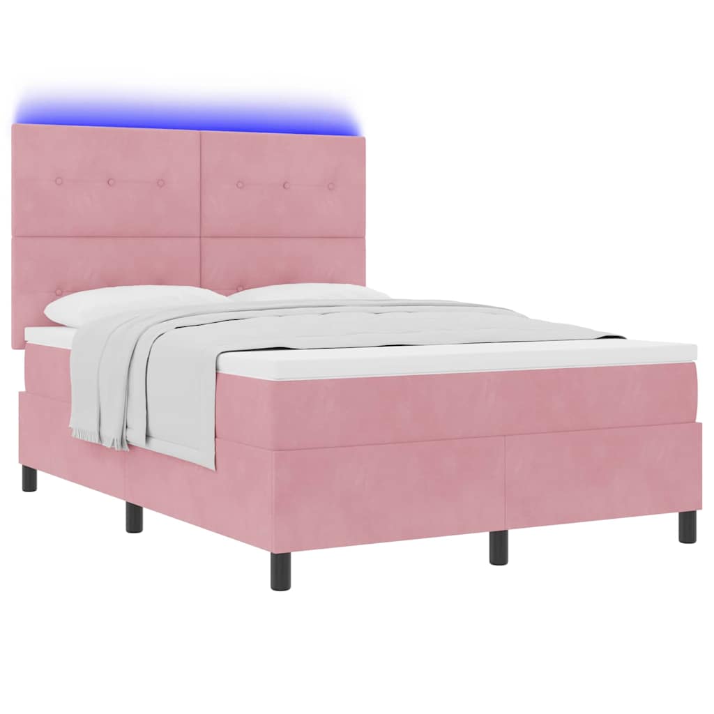LED Box Spring Bed met matras Roze 140 x 190 cm Fluweel is nu te koop bij PeponiXL, paradijselijk wonen!