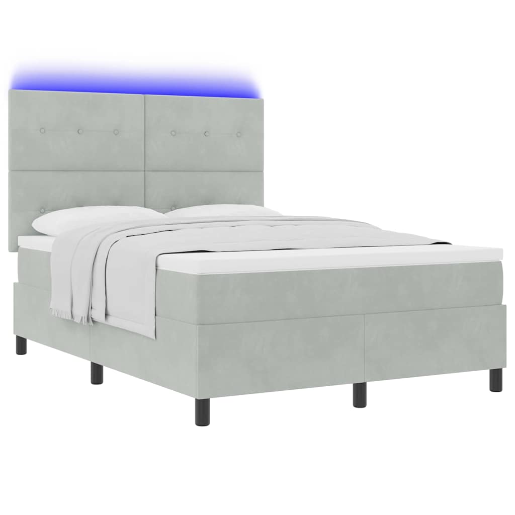 LED Box Spring Bed met matras Lichtgrijs 140 x 200 cm Fluweel is nu te koop bij PeponiXL, paradijselijk wonen!