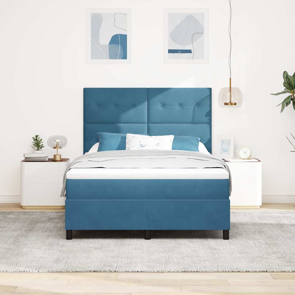 LED Box Spring Bed met matras Donkerblauw 140 x 200 cm Fluweel is nu te koop bij PeponiXL, paradijselijk wonen!